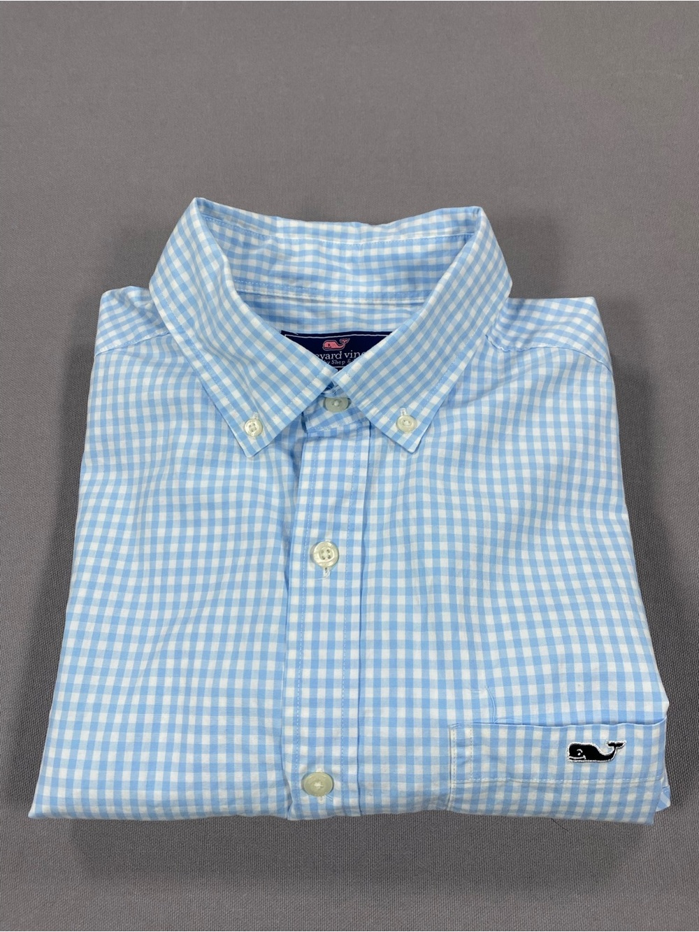 Vineyard Vines Blue and White Gingham Button-Down Shirt Long Sleeve M